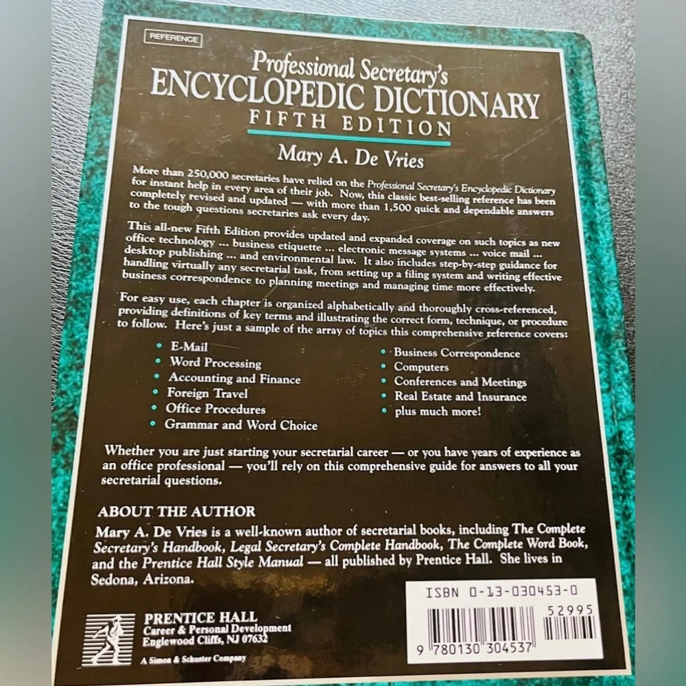PROFESSIONAL SECRETARY’S REFERENCE MANUAL BOOK (5TH EDT - 1995 - PRENTICE HALL)